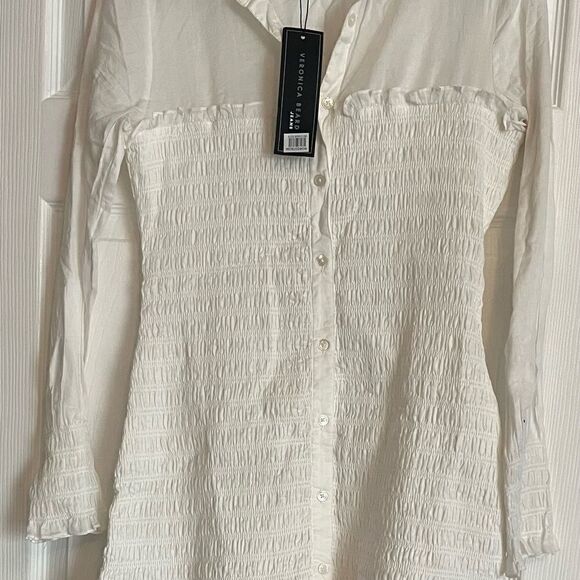 Veronica Beard NWT Kelsey Long Sleeve Cotton Shirtdress In White Size 8 - Picture 10 of 10
